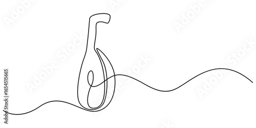 Kobza one line art. Continuous line drawing of music, instrument, folk, musical, ukrainian, Bandura one line art, Musical instruments continuous one line illustration. Vector linear illustration. 