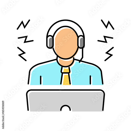 person office trying work headphones block noise color icon vector illustration