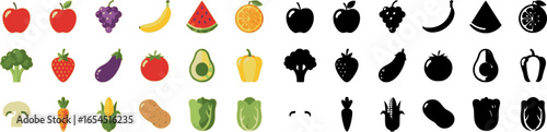 A set of icons related to vegetables and fruits that allow you to edit lines
