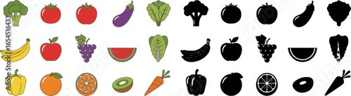 A set of icons related to vegetables and fruits that allow you to edit lines