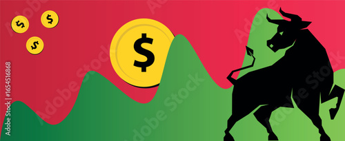 Crypto Up Vector Illustration with Bull. Digital Currency Growth and Bull Market Concept. Bull Market Crypto Vector Image, Rising Up Trend Bull Graphic. Upward Growth. Blockchain and Finance Market