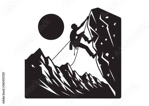 rock climbing logo silhouette vector, mountain climbing vector silhouette illustration, sport climbing silhouette logo, abseiling rock climbing logo silhouettes vector on white background