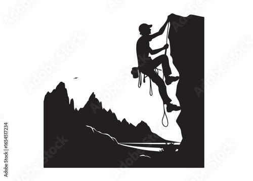 rock climbing logo silhouette vector, mountain climbing vector silhouette illustration, sport climbing silhouette logo, abseiling rock climbing logo silhouettes vector on white background