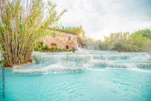 Beautiful thermal spa Terme di Saturnia in Italy. Top destinations in Italy. Trip to Europe.