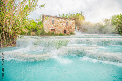 Beautiful thermal spa Terme di Saturnia in Italy. Top destinations in Italy. Trip to Europe.