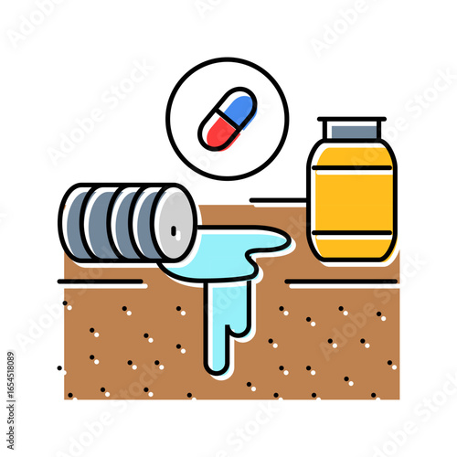 pharmaceuticals leaking soil color icon vector illustration