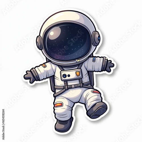 Wallpaper Mural Kawaii chibi astronaut sticker design. Cute cartoon character in space suit with helmet floats joyfully through colorful galaxy. Ideal for crafts, gifts, youth-focused decorations, whimsical Torontodigital.ca