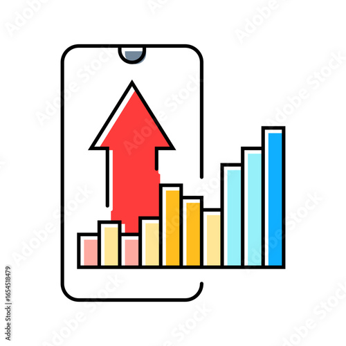mobile phone usage surge color icon vector illustration