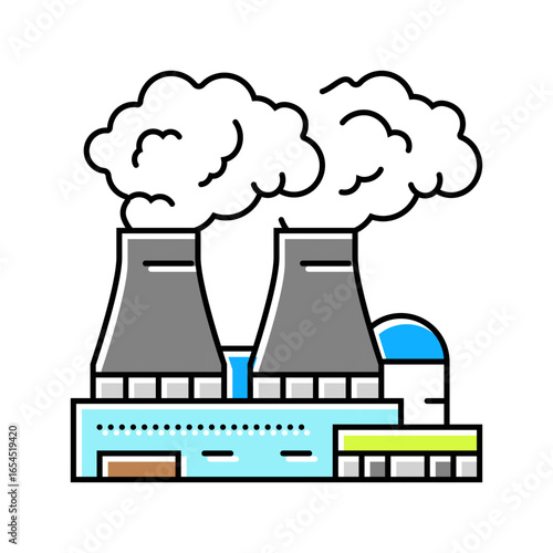 nuclear power plant smoke radioactive pollution color icon vector illustration