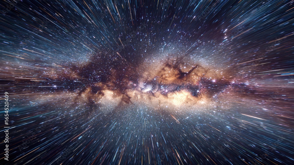 Fototapeta premium Long-exposure astronomy photo of cosmic trails meeting radiant nexus