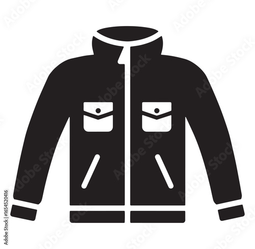Vector illustration of a modern black jacket with pockets and a stylish collar