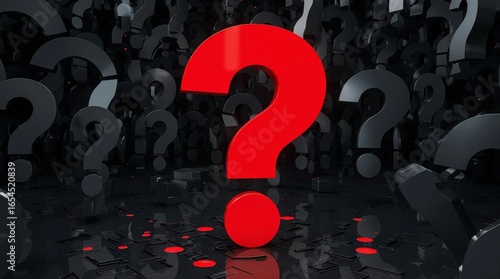 red question mark on black background