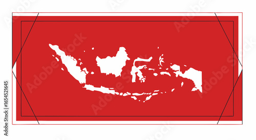 Vector illustration of Indonesia's map, celebrating Independence Day, shown in a flat-lay style against a red background, conveying a patriotic mood, a simple design,