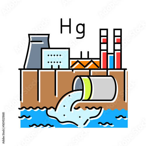 mercury pollution river industrial discharge color icon vector illustration