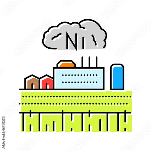 agricultural fields contaminated nickel nearby factories color icon vector illustration