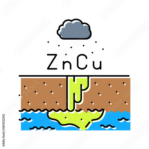 copper zinc runoff river system after heavy rainfall color icon vector illustration