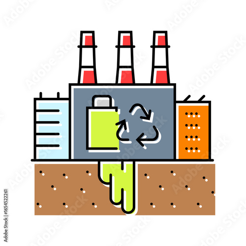 toxic waste battery recycling plant contaminating land color icon vector illustration