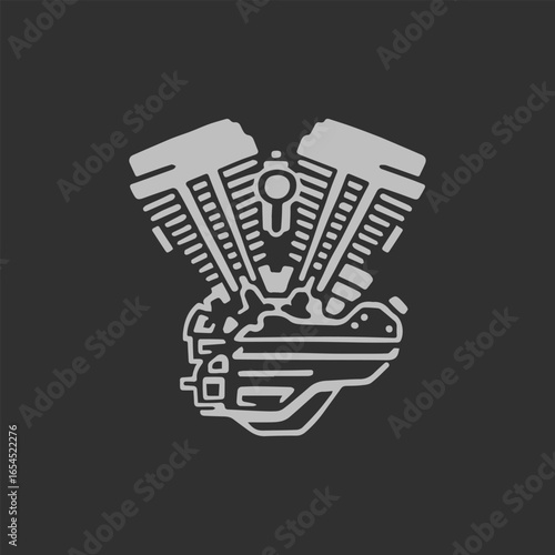 Vintage Panhead V-Twin Motorcycle Engine Illustration. Classic Custom Bike Machine Motor Design