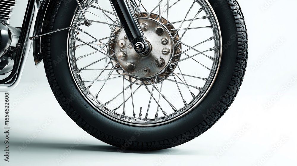 Fototapeta premium Motorcycle wheel with chrome spokes and tire