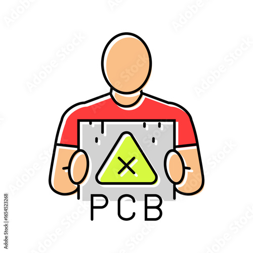 person holding device marked pcb color icon vector illustration