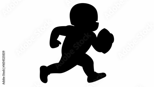 Silhouette of a cartoonish character running with a football in hand against a white background scene view