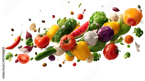 Wallpaper Mural Big set falling vegetables and fruits isolated on transparent background,PNG image. Torontodigital.ca