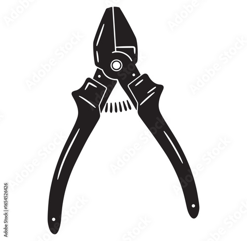 Black and white illustrated lineman's pliers tool isolated on a white background
