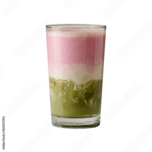 Wallpaper Mural Layered Matcha, Cream, and Strawberry Smoothie in Glass Torontodigital.ca