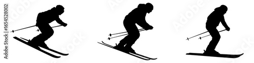 Skiing silhouette of person on white background 
