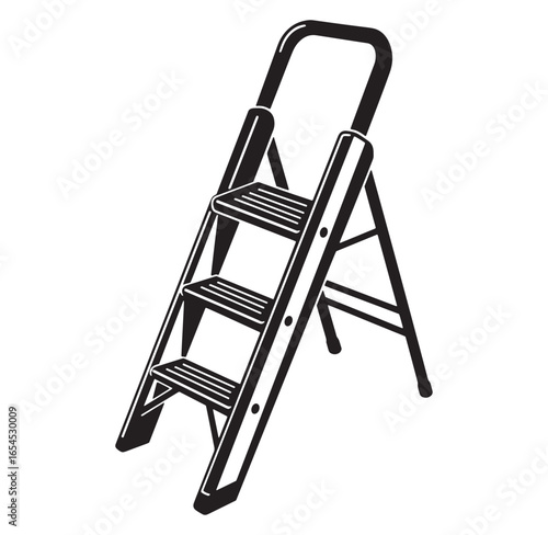 Silhouette illustration of a stepladder against a white background for construction and diy concepts