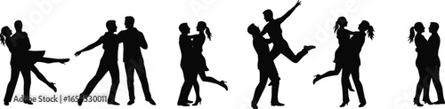 Silhouettes of romantic couples dancing, hugging, lifting, gay and straight love, joyful relationships, passion, affection, celebration, connection, unity, romance