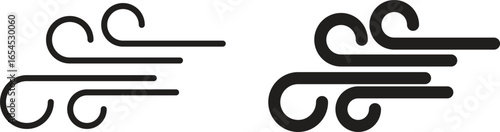 Two simple wind icons, black on white. Minimalist design, perfect for weather apps or websites.