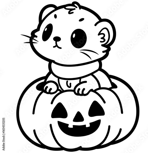 cute ferret inside a spooky pumpkin - layered cut file - halloween clipart