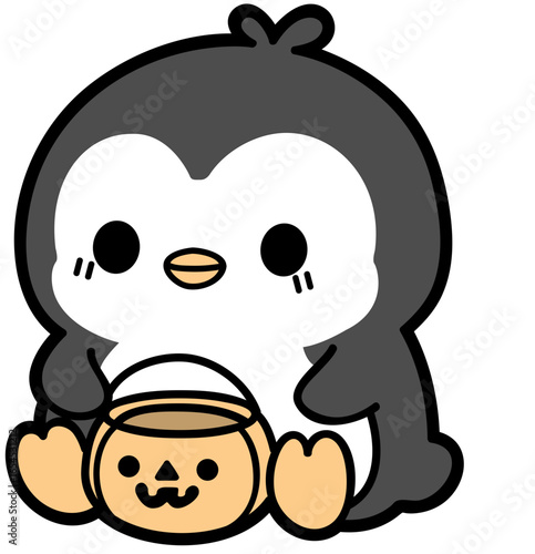 cute halloween penguin with pumkin basket - layered cut file - spooky sticker