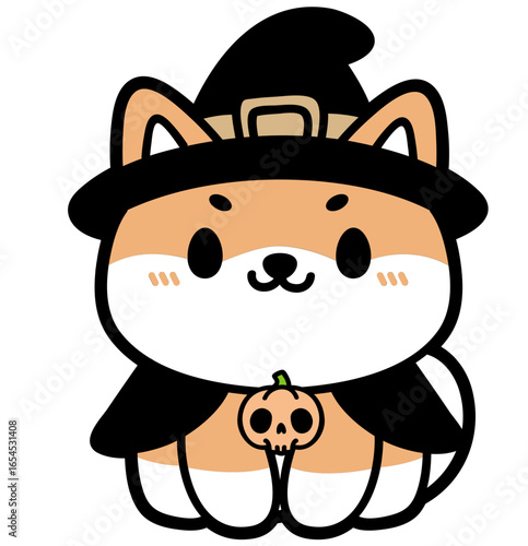 cute shiba inu puppy in halloween witch spooky costume - layered cut file -