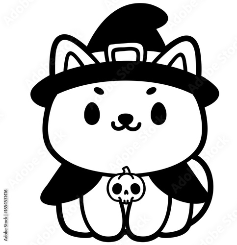cute shiba inu puppy in halloween witch spooky costume - layered cut file -