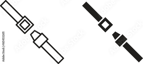 Simple line and solid seatbelt icons isolated on white. Perfect for safety, transportation, or automotive designs.