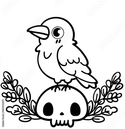 simple spooky cartoon crow on a skull - layered cut file - divider spooky halloweeen