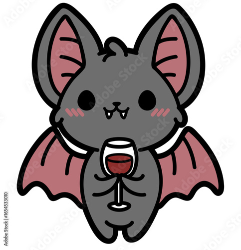 cute cartoon bat drinking wine - layered cut file - halloween spooky sticker