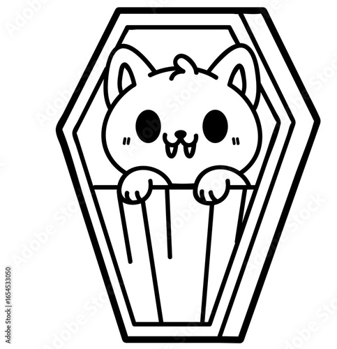 black and white cat in coffin clip art preview