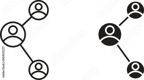 Two variations of network connection icons, one in black and one in outline style, isolated on white.