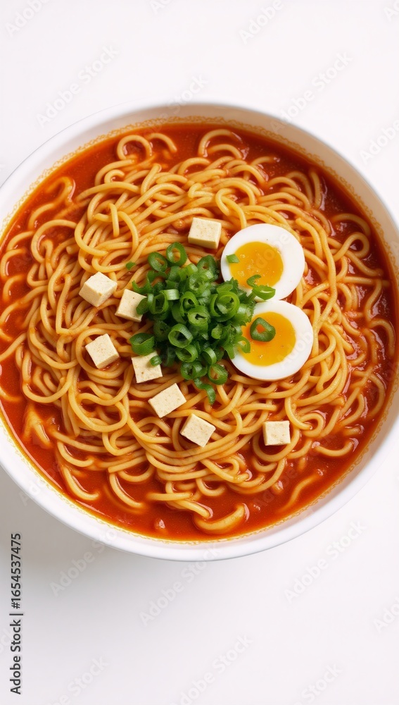 Ok Isolated Korean Ramen Noodle Soup with Tofu Egg on White Background Ok Isolated Korean Ramen Noodle Soup with Tofu Egg on White Background
