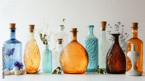 Collection of Vintage Glass Bottles with Dried Flowers