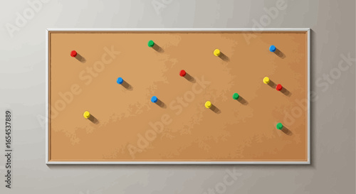Bulletin board with colorful pushpins affixed, ideal for notices and memos
