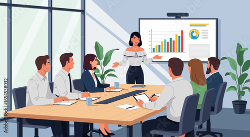 Business presentation meeting with successful confident female leader
