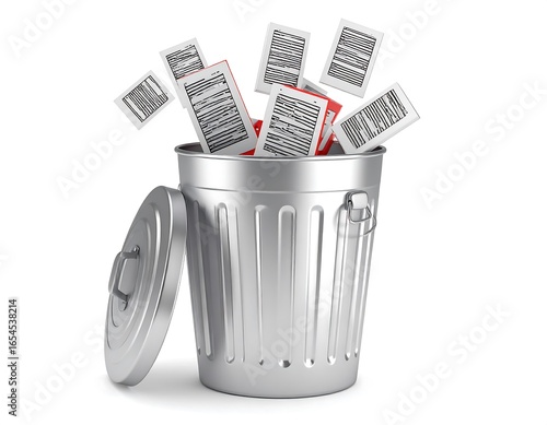 Discarded documents in a metal trash bin symbolizing data deletion and compliance concerns