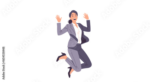 Cheerful businesswoman jumping with joy, isolated on a white background