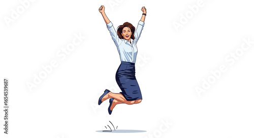 Enthusiastic young professional woman jumping for joy celebrating success