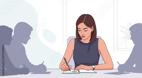 Professional Business Meeting with Focus on Woman Taking Notes Seriously