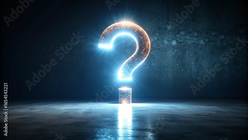 Glowing question mark in dark space, symbolizing curiosity and the unknown.
